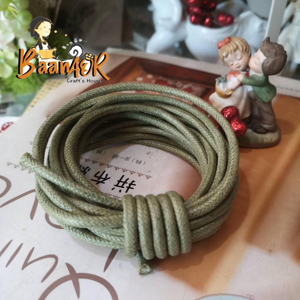 4mm เชือก เส้นกลม สีเขียว เชือกแว๊กซ์ ขนาด 4 มิล (มีสองขนาด 90cm และ 540cm)
