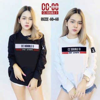 เสื้อยืดแขนยาว แขนจั้ม เอวจั้ม CC DOUBLE O ฟรีไซส์ รอบอก 38-40 นิ้ว(F.10)