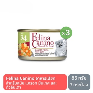 ส่งฟรี Felina Canino Garden Fiesta เฟลิน่า คานิโน่ อาหารเปียกสำหรับสุนัข รสผักรวมในน้ำเกรวี่ 3 กระป๋อง