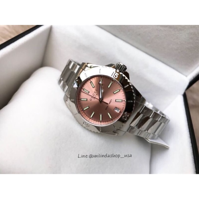 GUCCI Dive Medium Pink Dial Stainless Steel Ladies Watch 32mm.