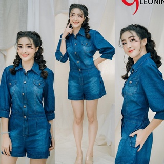 จั้มสูทยีนส์ Jumpsuit jeans เพลย์สูท ชุดเดรสกางเกง กางเกงยีนส์ ชุดยีนส์แฟชั่นจั้มสูขาสั้นคอปกแขนสี่ส่วน รหัส JL594