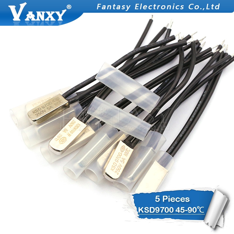 5pcs KSD9700 250V 5A 45~90 Degree Temperature Switch Bimetal Disc Normal Close Normally open Closed Thermostat Thermal