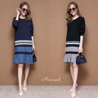 Korea Stripe Crimp Dress