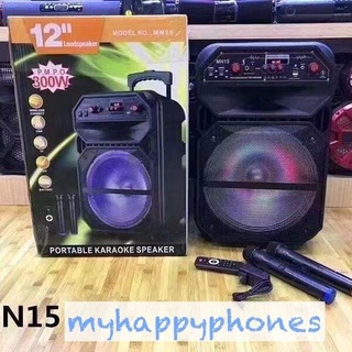 ลำโพงบลูทูธ 12 นิ้ว มีล้อ ลากได้ แถมไมค์ลอย 2 อัน MN15