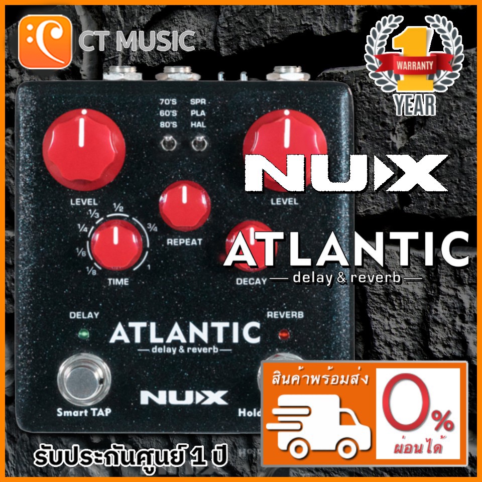 NUX Atlantic NDR-5 Pédale Delay & Reverb – Effets Numériques Haut De Gamme Avec Smart-TAP Et Core Image