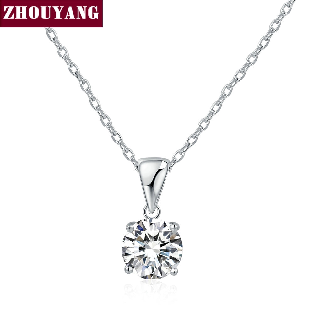 Zhouyang(โจวหยาง) คลาสสิกรอบตัด Cubic เครื่องประดับ Zircaonia ทองคำขาว สีจี้สร้อยคอแฟชั่นสำหรับผู้หญ