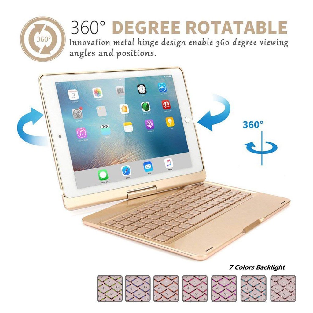 Miimall iPad Gen8 10.2/Pro 10.5/iPad Pro 9.7/Air2 3/Pro 11/12.9 Keyboard Case,Backlit Wireless Bluetooth Keyboard Cover