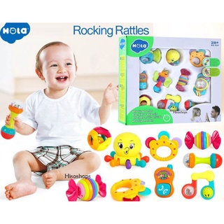 HOLA ROCKING Rattles Baby GIFE Set 10 pcs. ของขวัญ ของเล่นเขย่ามือ มีเสียงกรุ้งกริ้ง งานน่ารัก มอบเป็นของขวัญได้