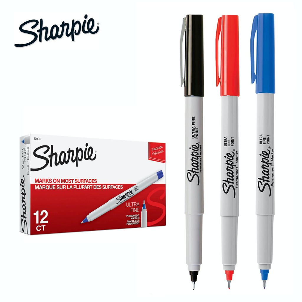 Sharpie ปากกาเคมี ปากกา Permanent ชาร์ปี้ Ultra Fine 0.3mm (กล่องละ 12 ด้าม)