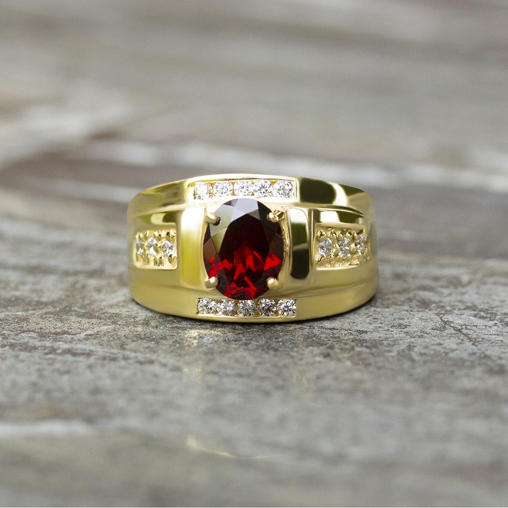 แหวนพลอยโกเมนจันทบุรี (Garnet) เรือนเงินแท้92.5%ชุบทองคำ 24K สไตส์โบราณ พลอยสีแดงอมน้ำตาล เนื้อใส ไซส์นิ้ว 60 เบอร์ 9 US