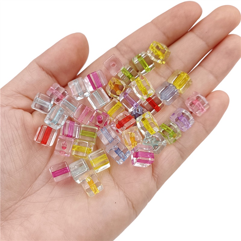 20pcs 8mm น่ารัก Macaron ลูกปัดใสสแควร์ลูกปัดสีอะคริลิค