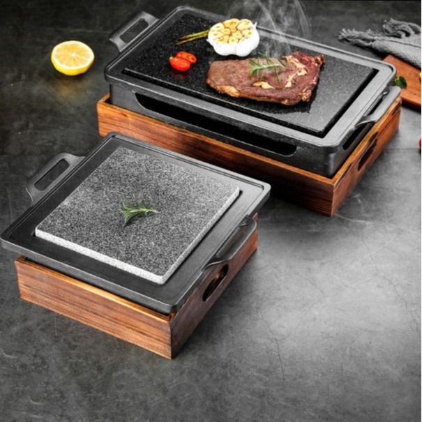 ชุดกระทะปิ้งย่างหินร้อน Stone Grill | หินร้อน :18x18x3 cm. (21.5 ) // Base :16.5x16.5x8.1 cm.