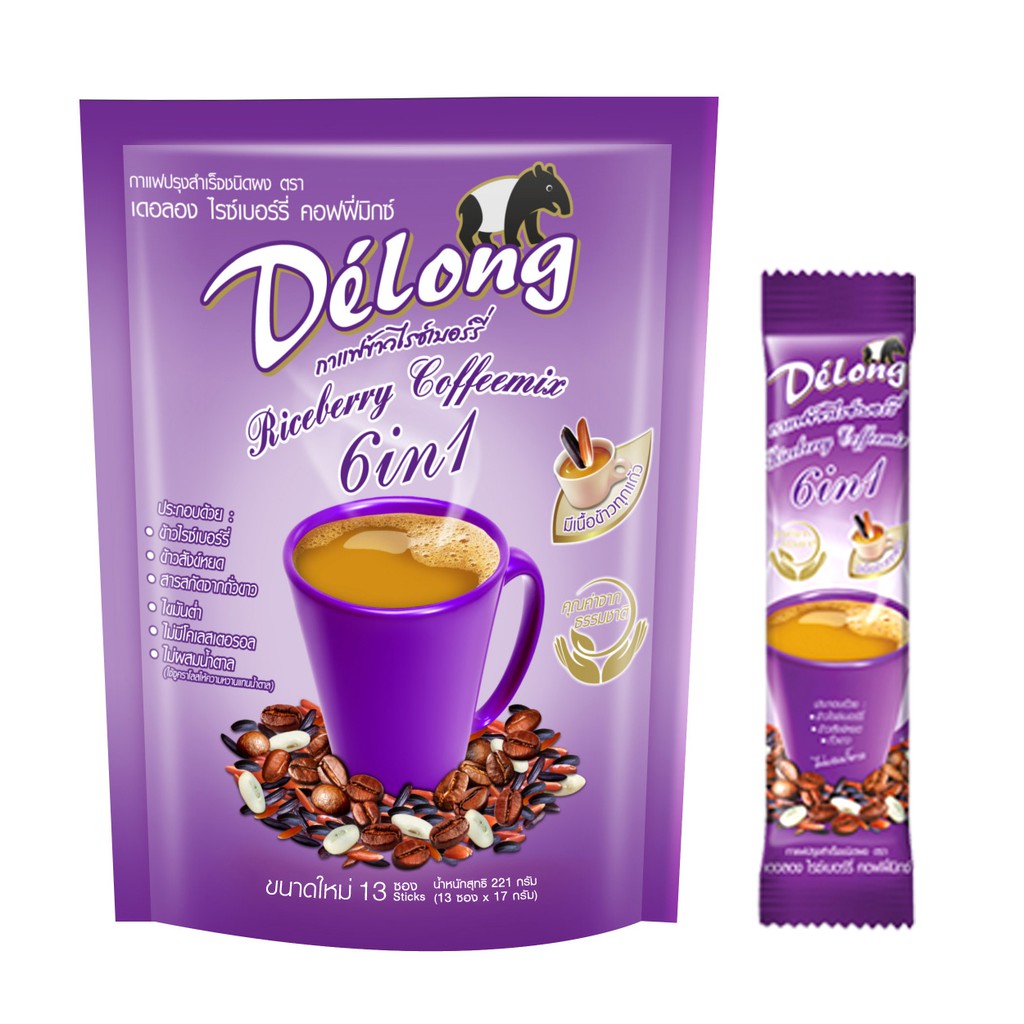 ﻿Delong Instant Coffee [RiceBerry mixed] กาแฟไรซ์เบอรี่ ข้าวสังข์หยด 6in1 [แพ็ค 13 ซอง]