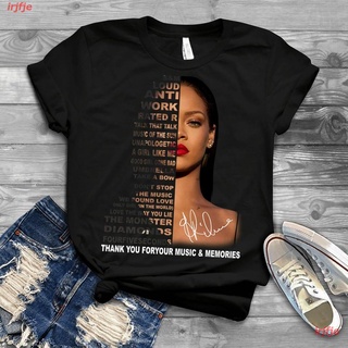 irjfje Rihanna สไตล์ตะวันตก เสื้อยืด ผู้หญิง ผู้ชาย สไตล์เกาหลีRihanna เสื้อยืดแขนสั้นตลกผ้าฝ้ายสีดำเสื้อยืดผู้ชายของขวั