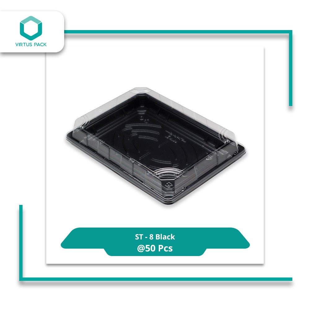 Virtuspack / Mika Sushi / ถาดซูชิ / ST-8 Black / 50 ชิ้น