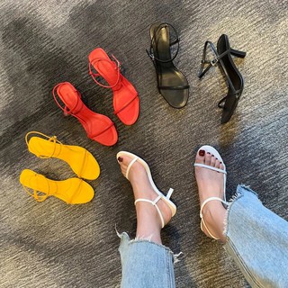 🔥Hot sale ! รองเท้าแตะรัดส้นแฟชั่นสีขาวสำหรับผู้หญิง 2020 ฤดูร้อนใหม่สไตล์นางฟ้ากริชสีดำรองเท้าส้นสูงเซ็กซี่