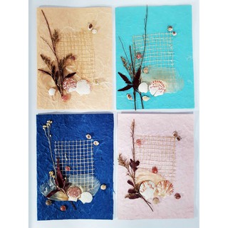 การ์ดอวยพรลายเปลือกหาย (ขนาด L) Handmade Mulberry Paper Card with Seashells (Size L)