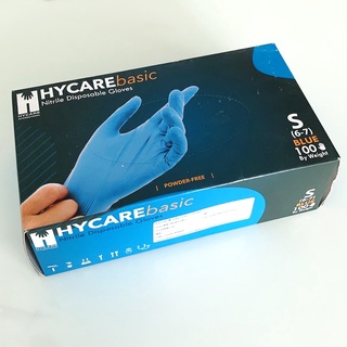 HYCARE NITRILE GLOVE ถุงมือยางไนไตร สีฟ้า ชนิดไม่มีแป้ง 100ชิ้น/กล่อง ราคาขายส่ง S คัดเกรด มีความหนา ทนทาน สินค้า