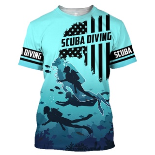 เสื้อยืดแขนสั้น คอกลม โพลีเอสเตอร์ พิมพ์ลาย Scuba Diving 3 มิติ แบบแห้งเร็ว ทรงหลวม โอเวอร์ไซซ์ แฟชั่นฤดูร้อน สําหรับผู้ชาย