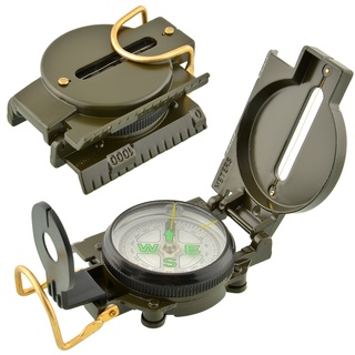 Marching เข็มทิศเดินป่า Lensatic Compass เข็มทิศทหาร สําหรับวัดระยะจริงบนแผนที่ มีมาตราส่วนเส้นบรรทัด สามารถอ่านได้ถูกต้