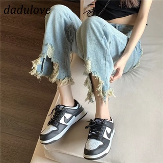 DaDulove💕 New Ins Ripped Raw Edge Jeans Loose High Waist Wide Leg Ninth Pants Fashion plus Size Womens Clothing