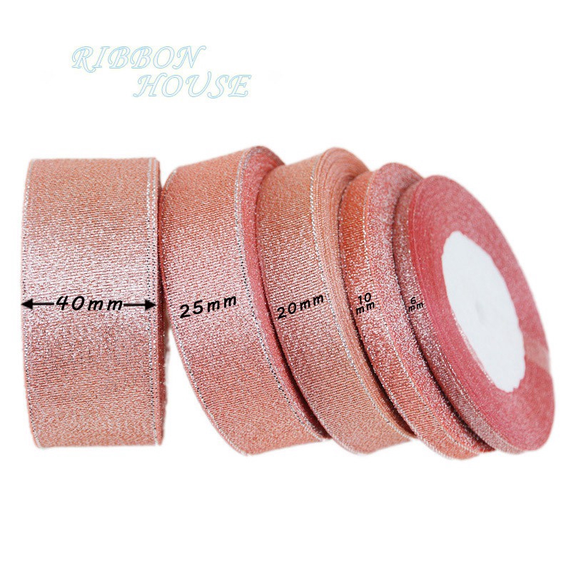 (25 หลา/ม้วน) เนื้อสีชมพูโลหะแวววาวริบบิ้นแพคเกจของขวัญที่มีสีสันริบบิ้นขายส่ง
