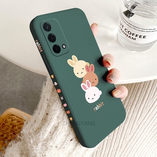 เคสโทรศัพท์มือถือ ซิลิโคน TPU ขอบตรง ลายกระต่ายสามตัวน่ารัก พร้อมสายคล้อง สําหรับ oppo a74 a95