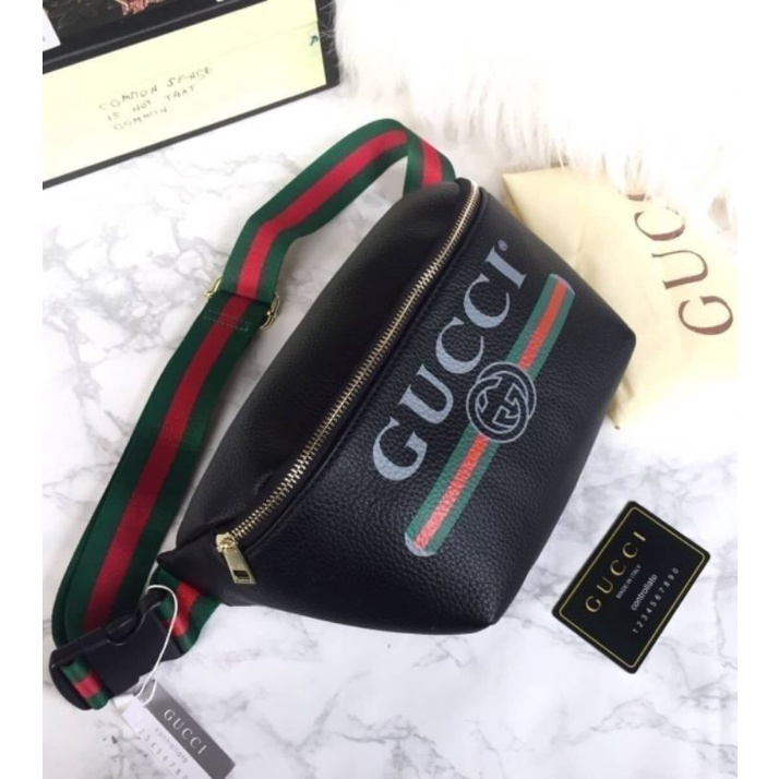 💕gucci belt bag หนัง PU งานพรีเมี่ยม ซิบปั๊ม ด้านในมีช่องซิบใช้งาน Gucci งานหนังนิ่ม คาดเอว คาดอก น่าใช้สุดๆ