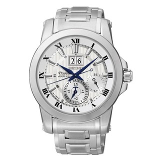 SEIKO Premier Kinetic Perpetual Calendar Gents Watch สีเงิน/สีขาว สายสเตนเลส รุ่น SNP091P1