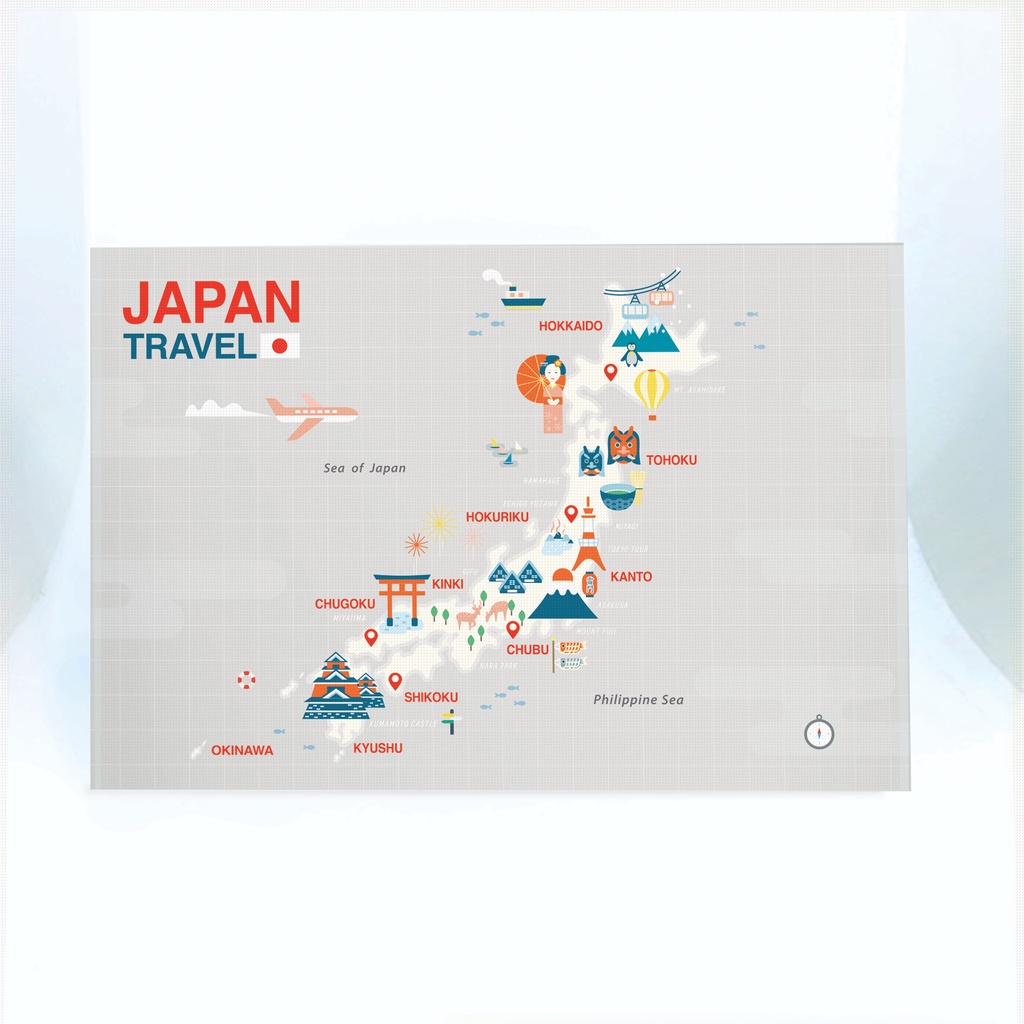 Tommy Gift Magnet board Travel JAPAN (Grey) บอร์ดแม่เหล็กลายญี่ปุ่นพื้นเทา ขนาด 30x45 ซม. รุ่นตั้งโต๊ะและแขวนผนัง