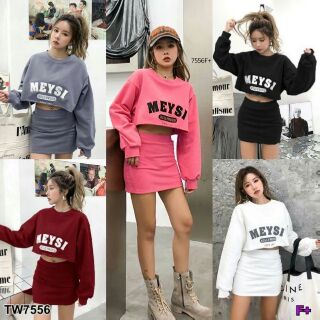 TW7556
Set 2 ชิ้น เสื้อแขนครอปแขนยาว+กระโปรง