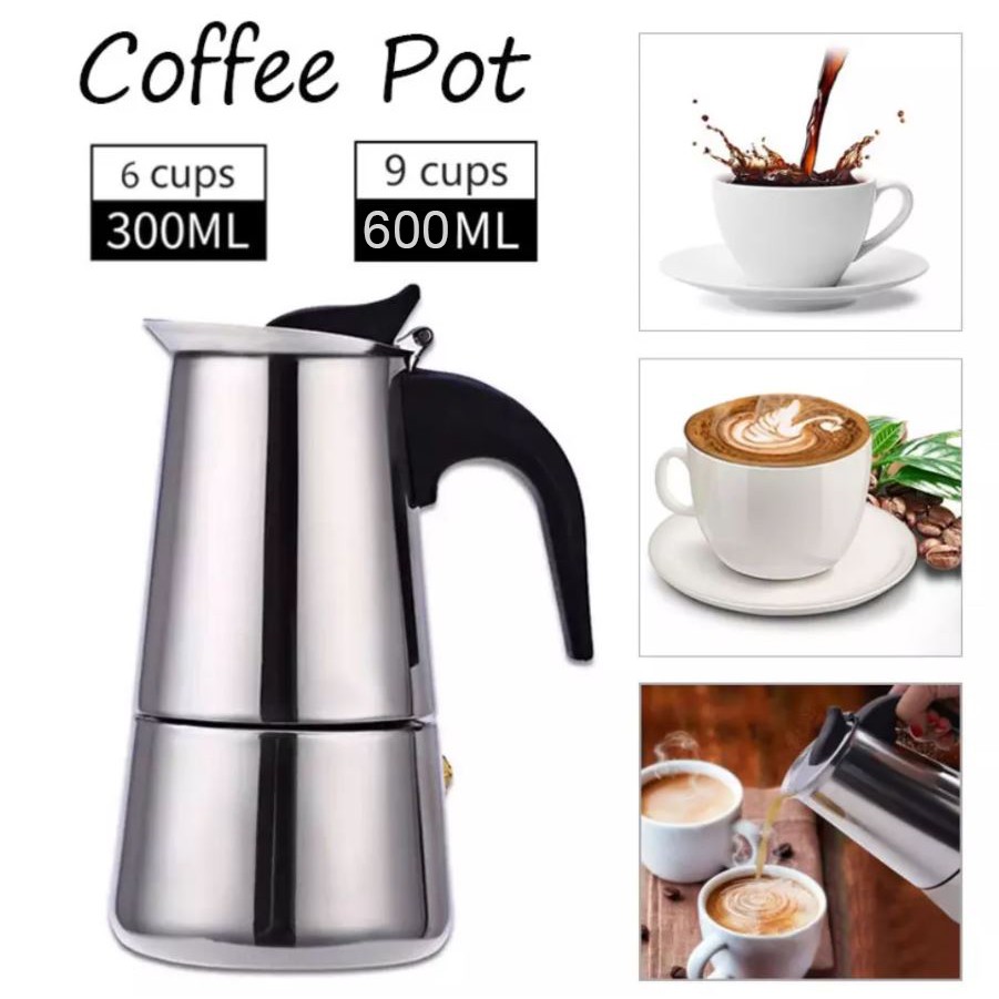 หม้อชงกาแฟ Mocca pot เครื่องทำกาแฟสด 300ml./ 450ml. หม้อโมก้าไฟฟ้า หม้อต้มกาแฟ หม้อต้มกาแฟไฟฟ้า กาแฟ ต้มกาแฟ Alizii