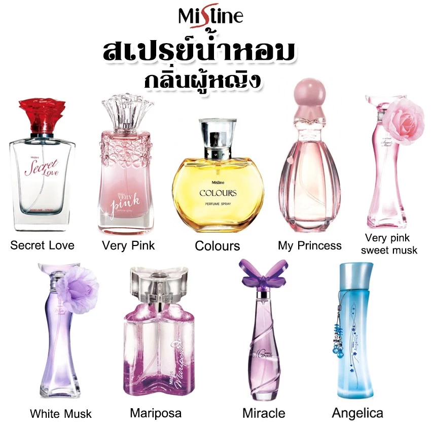 Mistine Perfume Spray มิสทิน สเปรย์น้ำหอมผู้หญิง น้ำหอมผู้หญิง มี 9 กลิ่นให้เลือก (1 ขวด)