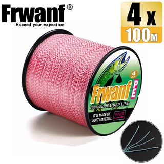 Frwanf สายเอ็นตกปลา PE แบบถัก ทนทาน สีแดง และสีขาว 100 เมตร 4 เส้น