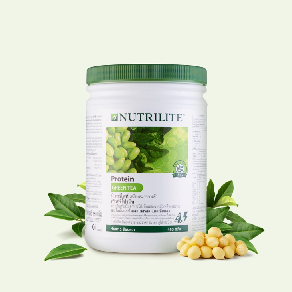 NUTRILITE Soy Protein Drink Mix - Green Tea Flavor (450g) นิวทริไลท์ โปรตีน กรีนที รสชาเขียว ขนาด 450 g. 1 กระปุก