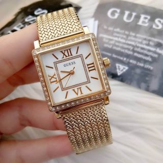 GUESS Womens Dressy Gold-tone Watch With White Dial, Crystal-Accented Bezel and Mesh G-Link Band
New