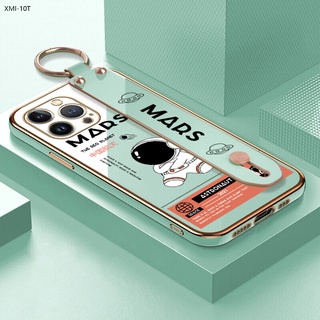 Xiaomi Mi 10T 12T 12 11 11T 8 9 10 Lite Pro NE 5G สำหรับ Case Cartoon Astronaut เคส เคสโทรศัพท์ เคสมือถือ Wrist Strap Casing Full Cover Soft Electroplating TPU Cases