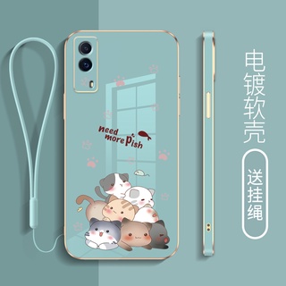 ใหม่ เคสโทรศัพท์มือถือ ขอบตรง กันรอยกล้อง ลายการ์ตูนแมว พร้อมสายคล้อง สําหรับ samsung a20s a02s a03 a10 a10s a11 a12