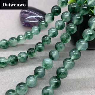 สร้อยข้อมือลูกปัดหินธรรมชาติ ทรงกลม ขนาด 4 มม. 14 มม. สีเขียว Diy