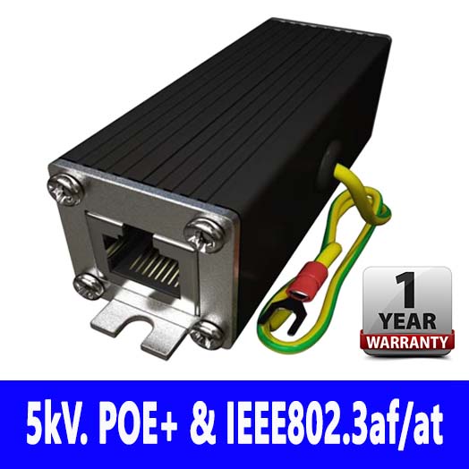 อุปกรณ์ป้องกันฟ้าผ่า สายแลน (รองรับ 802.af/at, PoE/PoE+ 25W) POE Surge Protection 100/1000