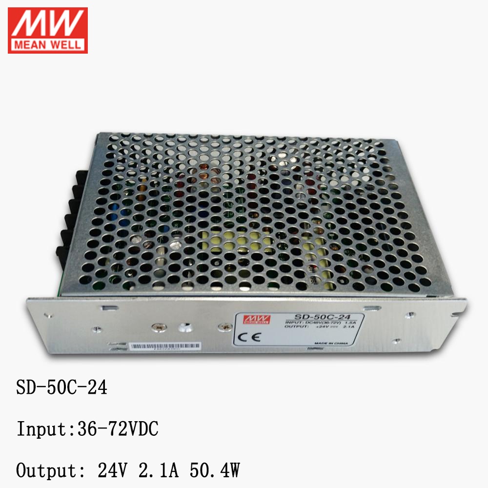 Mean WELL SD-50C-24 36 ~ 72V DC ถึง 24VDC 50W DC-DC Converter Enclosed Switching Power Supply 48V ถึ