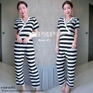 Stripe Jumpsuit 
ชุดกางเกงขายาว 
ลายริ้ว ใส่แล้วบอกเลยว่า
ผอมเพียว แขนสั้น