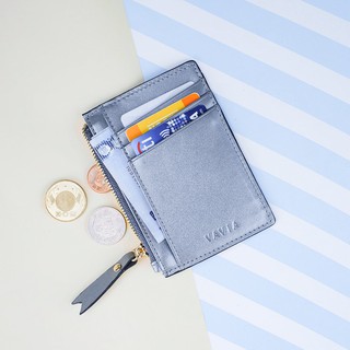 Vavia Zipped Card Purse กระเป๋าใส่บัตรแบบซิป สี Silver หนังวัวแท้ มี 8 ช่องใส่บัตร และ 1 ช่องซิป