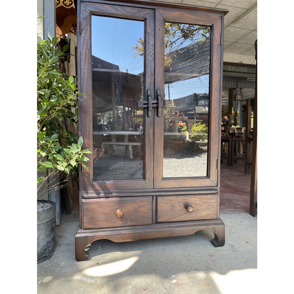 ตู้ไม้สัก ตู้พระ ตู้โชว์ L ยาว60x1ลึก22xสูง98 cm ตู้โชว์ของจิ๋ว ของที่ระลึก ตู้โชว์พระเครื่อง ไอ้ไข่