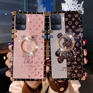 เคสโทรศัพท์มือถือ ทรงสี่เหลี่ยม ลายหมี พร้อมแหวนขาตั้ง หรูหรา สําหรับ OPPO F11 Pro F9 F7 F5 F3 F1s A77