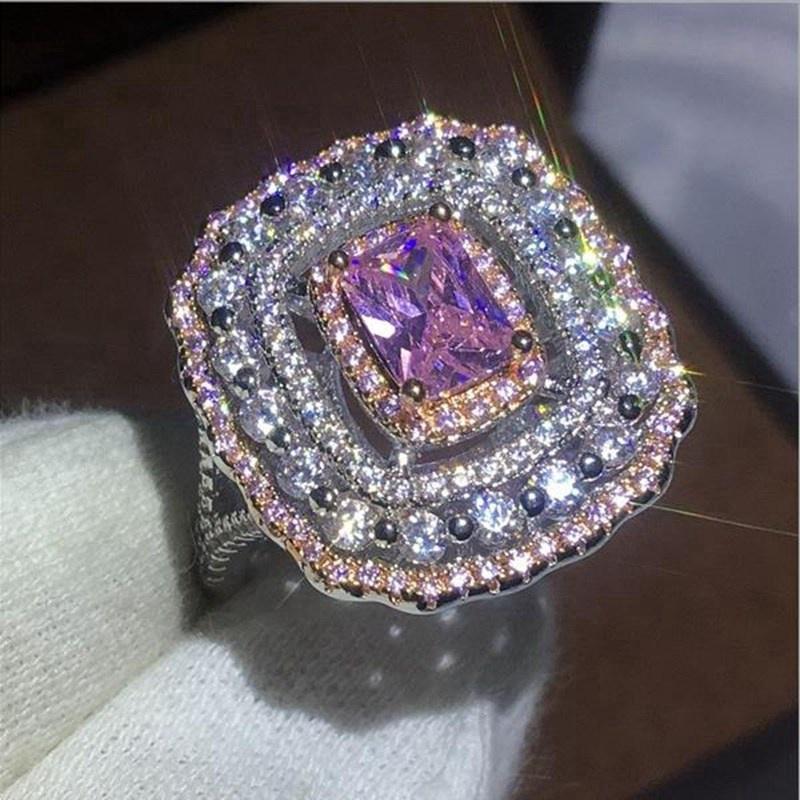 Women 925 Silver Mystic Rainbow&amp;Ametrine&amp;Blue Sapphire Wedding Ring Prom Sz 6-10