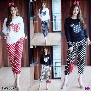 (7667) เซท 2 ชิ้น( Two set)  เซทมิกกี้ polka dot