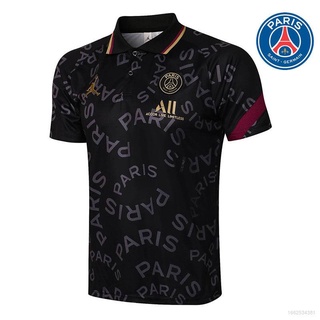 เสื้อโปโลแขนสั้น ลายทีมชาติฟุตบอล PSG 21-22 สีดํา พลัสไซซ์ สําหรับผู้ชาย และผู้หญิง