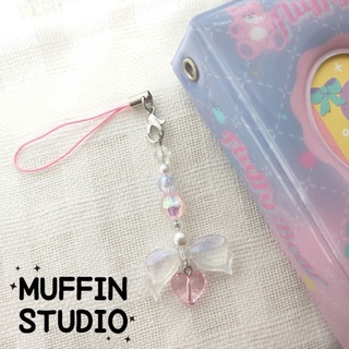 New Ribbon Keychain Pink sweet พวงกุญแจลูกปัด สายห้อยโทรศัพท์ แต่งลูกปัดโบว์