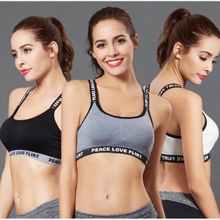 สปอร์ตบรา Sport bra แฟชั่นสไตล์น่ารัก กระชับอกได้ดีมาก สายพิ้มพ์ลายอักษร ผ้านิ่มสวมใส่สบาย